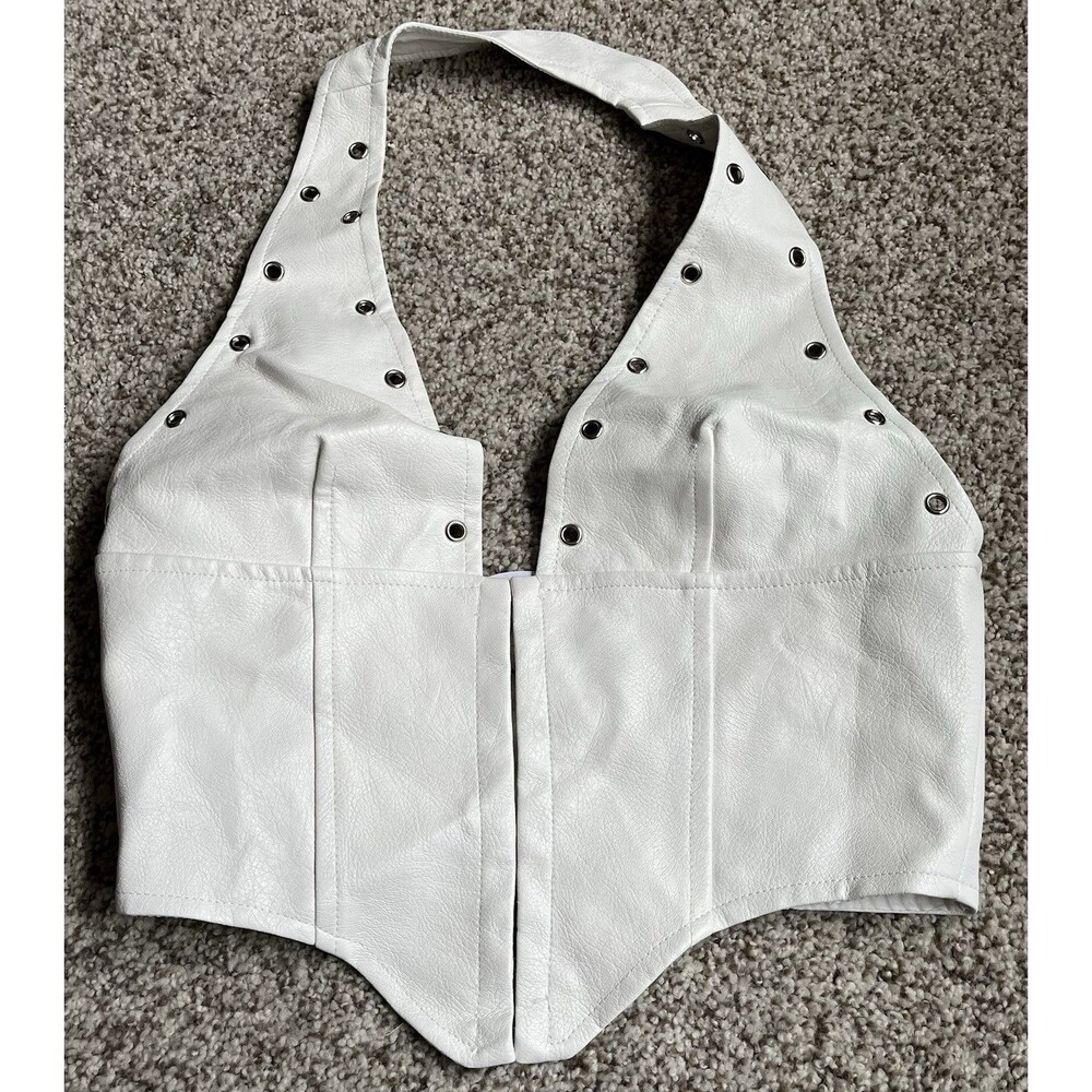 Women's Princess Polly White Leather Halter Top, Size 6, NWT